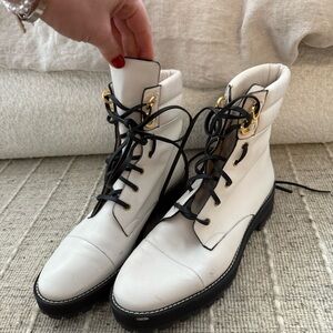 Stuart Weitzman Black and White Lace Up Boots
